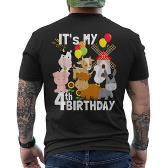 Farm Animals 4 Year Old It's My 4Th Birthday Party Farm Men's T-shirt Back Print - Monsterry