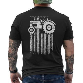 Farm Tractor With Distressed Usa Flag Men's T-shirt Back Print | Mazezy