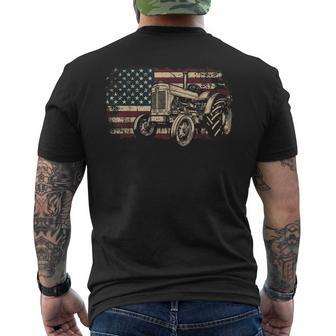 Farm Tractor Proud Farmer Patriotic American Flag Tractor Men's T-shirt Back Print - Monsterry