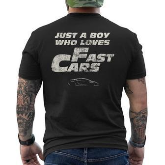 Fast Car Just A Boy Who Loves Fast Cars Men's T-shirt Back Print - Monsterry