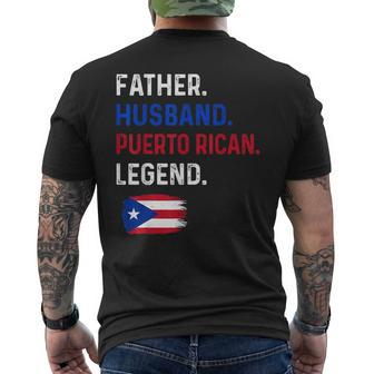 Father Husband Puerto Rican Legend Proud Dad Rico Flag Men's T-shirt Back Print - Monsterry AU
