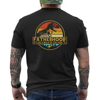 Fatherhood Like A Walk In The Park Dinosaurs Retro Vintage Mens Back Print T-shirt | Mazezy