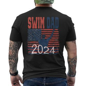 Father's Day 4Th Of July Swim Dad 2024 American Us Flag Men's T-shirt Back Print - Thegiftio UK