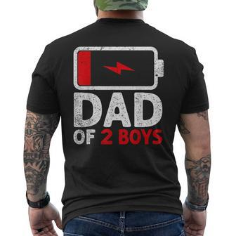 Fathers Day Dad Of 2 Two Boys Low Battery Daddy Mens Back Print T-shirt | Mazezy