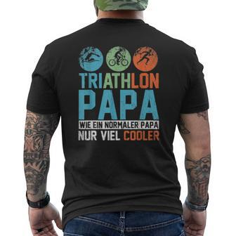 Father's Day Triathlete Dad Triathlon Mens Back Print T-shirt | Mazezy