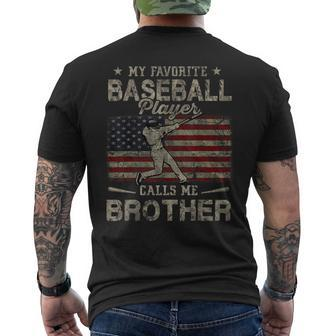 My Favorite Baseball Player Calls Me Brother American Flag Men's T-shirt Back Print - Monsterry DE