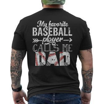My Favorite Baseball Player Calls Me Dad Papa Father's Day Men's T-shirt Back Print - Seseable