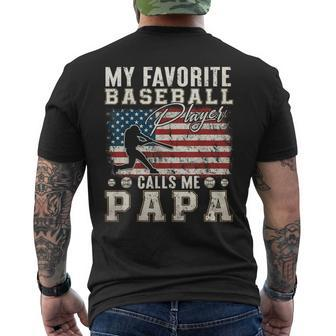 My Favorite Baseball Player Calls Me Papa American Flag Men's T-shirt Back Print - Monsterry DE