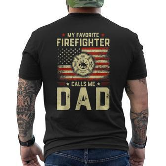 My Favorite Firefighter Calls Me Dad American Flag Mens Back Print T-shirt - Thegiftio UK