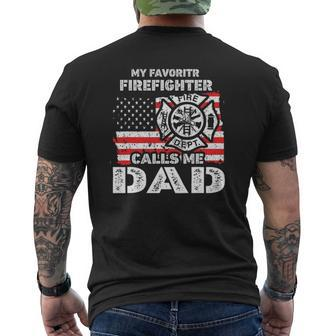My Favorite Firefighter Calls Me Dad Usa Flag Father Mens Back Print T-shirt | Mazezy