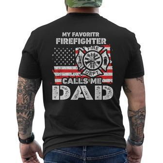 My Favorite Firefighter Calls Me Dad Usa Flag Father Men's T-shirt Back Print - Monsterry UK