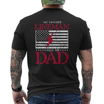 My Favorite Lineman Calls Me Dad Usa Flag Fathers Day Mens Back Print T-shirt | Mazezy