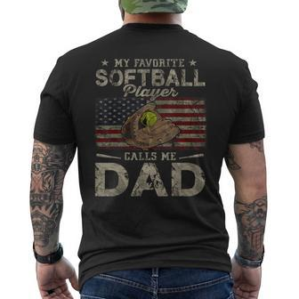 My Favorite Softball Player Calls Me Dad Father's Day Daddy Men's T-shirt Back Print - Seseable