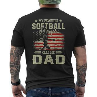 My Favorite Softball Player Calls Me Dad Vintage Fathers Day Men's T-shirt Back Print - Monsterry CA