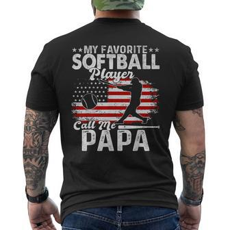 My Favorite Softball Player Calls Me Papa Father's Day Men's T-shirt Back Print - Thegiftio UK