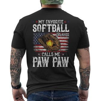 My Favorite Softball Player Calls Me Paw Paw American Flag Men's T-shirt Back Print - Monsterry