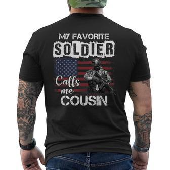 My Favorite Soldier Calls Me Cousin Army Veteran Men's T-shirt Back Print - Monsterry