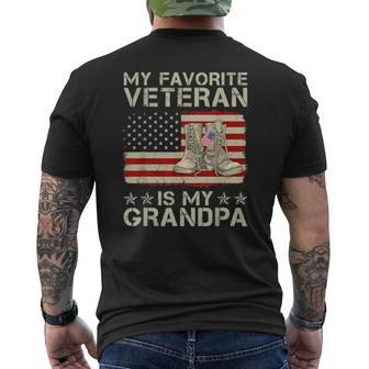 My Favorite Veteran Is My Grandpa Combat Boots American Flag Mens Back Print T-shirt | Mazezy