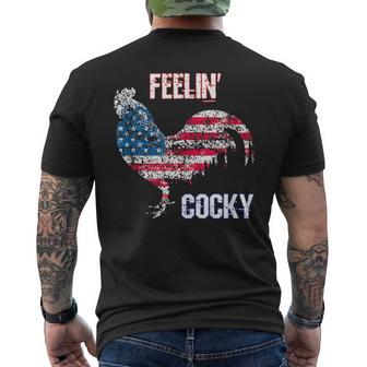 Feelin Cocky Rooster Pun Usa Flag Patriotic 4Th Of July Men's T-shirt Back Print - Monsterry