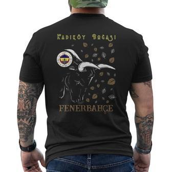 Fenerbahçe-Schwarzes Kurzärmliges Herren-T-Kurzärmliges Herren-T-Shirt mit Bullen-Grafik und Team-Emblemen - Seseable