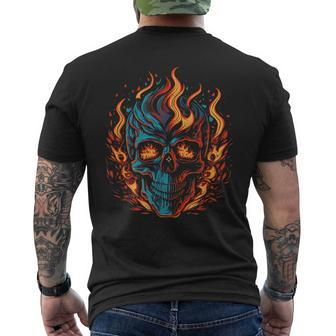 Fiery Flaming Skull Awesome Vintage Motorcycle Men's T-shirt Back Print - Monsterry