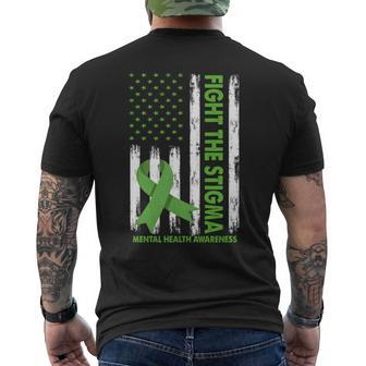 Fight The Stigma Mental Health Awareness Green Ribbon Men's T-shirt Back Print - Seseable
