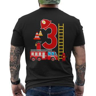Fire Truck 3Rd Birthday Boy 3 Year Old Firefighter Men's T-shirt Back Print - Monsterry DE