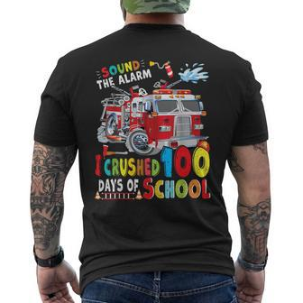 Fire Truck I Crushed 100 Day Of School Outfit Teachers Boys Men's T-shirt Back Print - Seseable