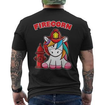 Firecorn Firefighter Unicorn With Red Fireman Helmet Fire Men's T-shirt Back Print - Monsterry CA