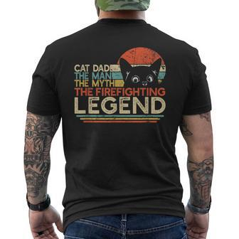 Firefighter Cat Dad Man Myth Firefighting Legend Fireman Men's T-shirt Back Print - Monsterry