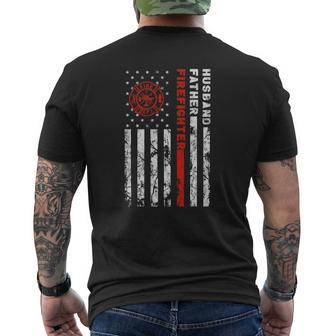 Firefighter Husband Father Fireman Father's Day For Dad Mens Back Print T-shirt | Mazezy
