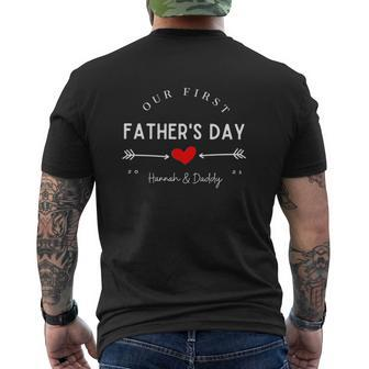 Our First Father's Day Hannah And Daddy Red Heart Arrow Mens Back Print T-shirt | Mazezy