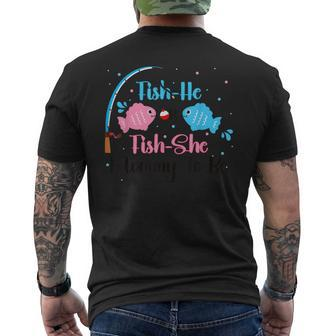 Fish-He Or Fish-She Mommy To Be Gender Reveal Baby Shower Men's T-shirt Back Print - Seseable