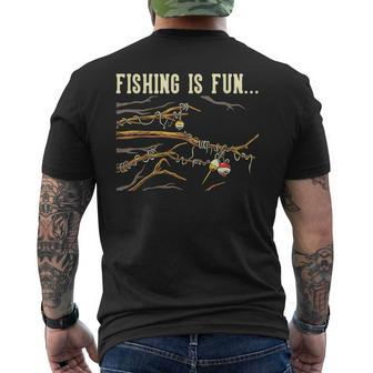 Fishing Is Fun Bobbers Stuck In Tree Men's T-shirt Back Print - Seseable