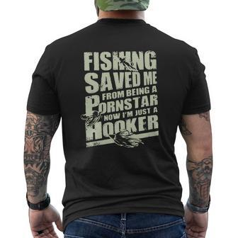 Fishing Saved Me Mens Back Print T-shirt - Seseable