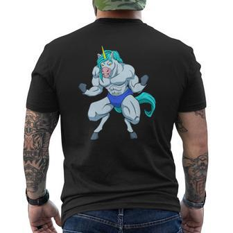 Fitness Bodybuilder Unicorn Shows Muscles Gym Mens Back Print T-shirt | Mazezy