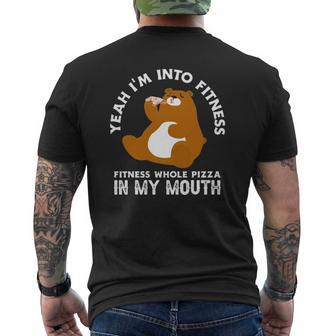 Fitness Whole Pizza In My Mouth Bear Fitness Gym Mens Back Print T-shirt | Mazezy