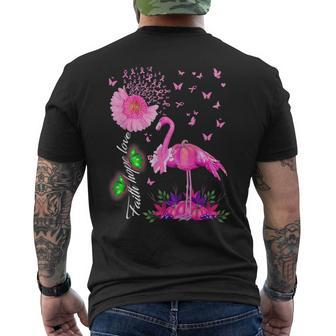 Flamingo Faith Hope Love Pink Pumpkin Ribbon Breast Cancer Men's T-shirt Back Print - Monsterry AU