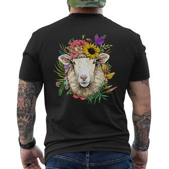Floral Sheep Lamb Farm Animal Face Farmer Sheep Lover Men's T-shirt Back Print - Monsterry CA