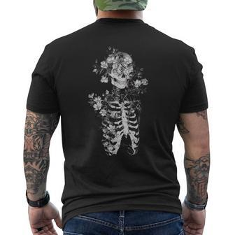 Floral Skeleton Flowers Goth Occult Death Dark Alt Aesthetic Men's T-shirt Back Print - Seseable