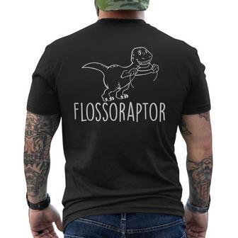 Flossoraptor Flossing Cute Dinosaur Dental Babe T Men's T-shirt Back Print - Monsterry