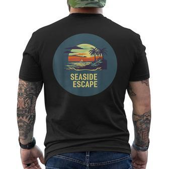 Flucht Am Meer Mit Palmen Und Sonnenuntergang Für Sommerfans T-Shirt mit Rückendruck - Seseable
