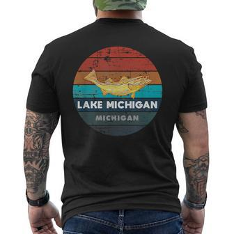 Flying Fishing Bass Salmon Fish Trout Lake Michigan Retro Men's T-shirt Back Print - Monsterry AU