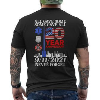 Never Forget 911 20Th Anniversary Patriot Day 2001 Flag Usa Men's T-shirt Back Print - Monsterry