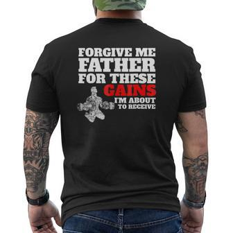 Forgive Me Father For These Gains Weight Lifting Mens Back Print T-shirt | Mazezy