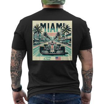Formula Racing Open Wheel Car Retro Miami Circuit Usa Flag Men's T-shirt Back Print | Mazezy