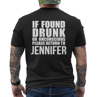 If Found Drunk Or Unconscious Please Return To Jennifer Mens Back Print T-shirt - Thegiftio UK