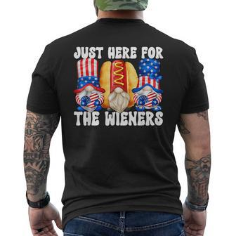 Fourth Of July Gnomes With Hot Dog Just Here For The Wieners Men's T-shirt Back Print - Monsterry DE
