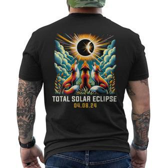 Fox Howling At Solar Eclipse Men's T-shirt Back Print - Seseable