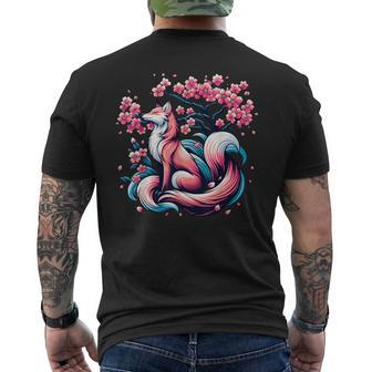 Fox Japanese Nine Tailed Fox Cherry Blossom Flowers Men's T-shirt Back Print - Seseable